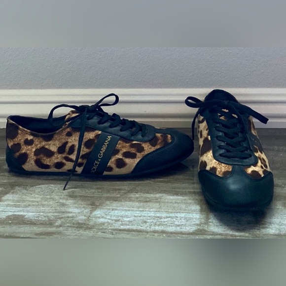 Dolce & Gabbana Leopard Print Canvas & Leather Sneakers